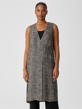 Eileen Fisher Organic Linen Gauze Strata Wrap Top Long Vest Gray XL Lagenlook